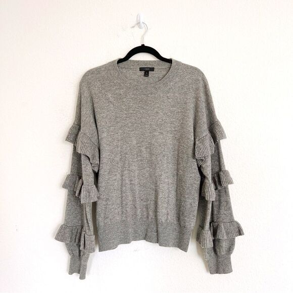 J Crew Ruffle Sleeves Sweater Gray Wool blend - Picture 2 of 5